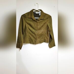 STUDIO EASE PETITE Button Blouse Shirt Women's 12P Green Saude.